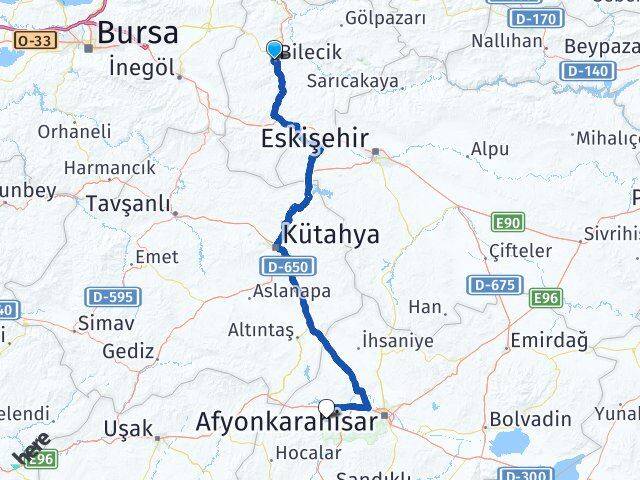 Bilecik Sinanpaşa Afyonkarahisar Arası Kaç Km - Yol Haritası