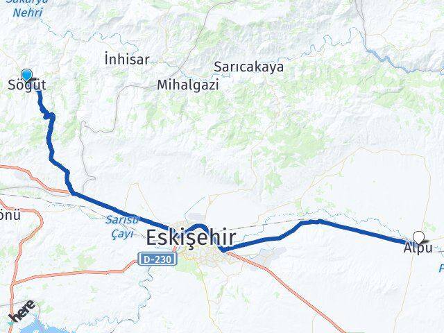 Bilecik Söğüt Alpu Eskişehir Arası Kaç Km - Yol Haritası