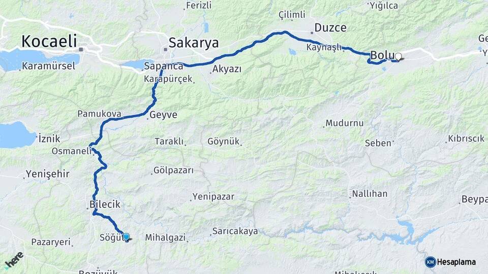Bilecik Söğüt Bolu Arası Kaç Km - Yol Haritası