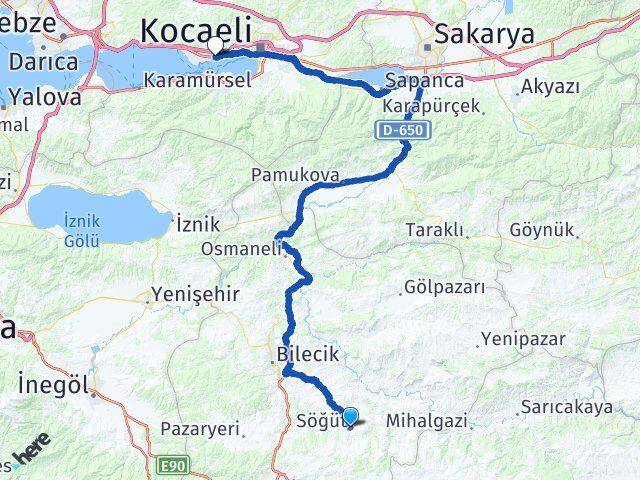 Bilecik Söğüt Derince Kocaeli Arası Kaç Km - Yol Haritası