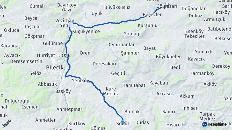 Bilecik Söğüt Gölpazarı Arası Kaç Km - Yol Haritası