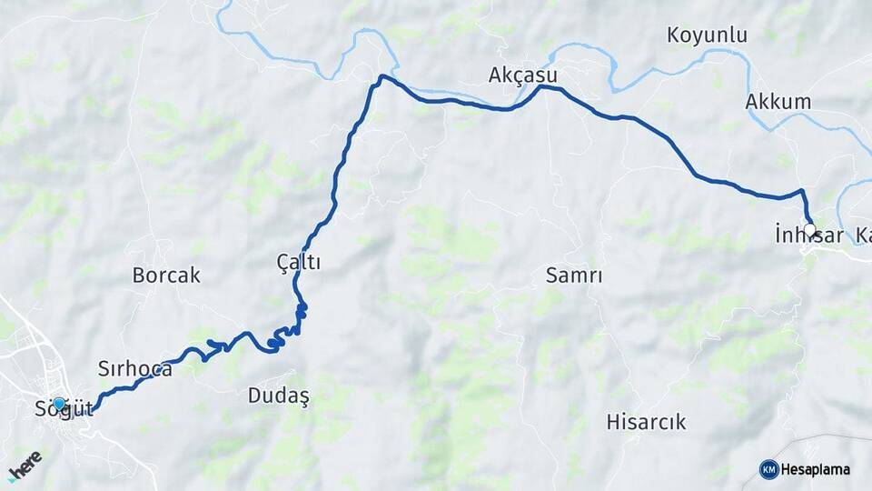 Bilecik Söğüt İnhisar Arası Kaç Km - Yol Haritası