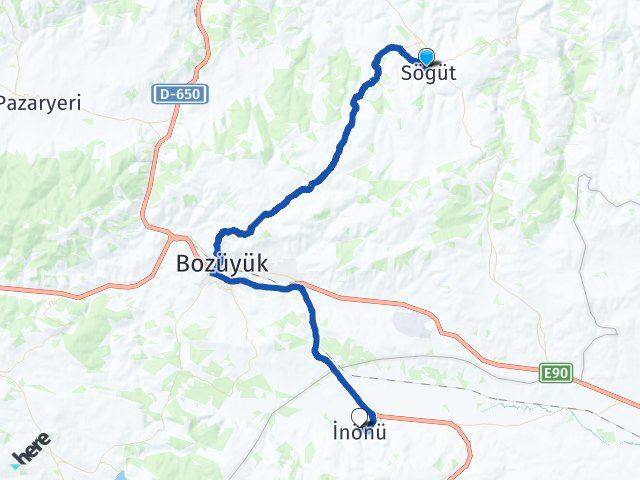 Bilecik Söğüt İnönü Eskişehir Arası Kaç Km - Yol Haritası