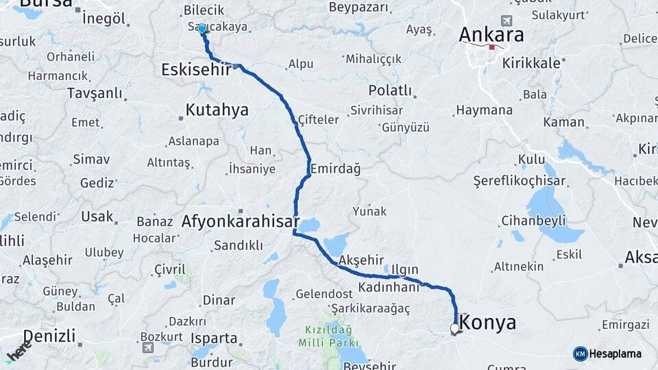 Bilecik Söğüt Konya Arası Kaç Km - Yol Haritası