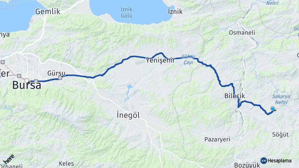 Bilecik Söğüt Küre Bursa Arası Kaç Km - Yol Haritası