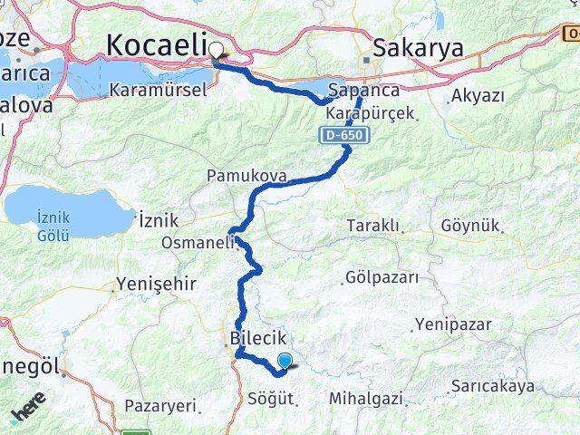 Bilecik Söğüt Küre Kocaeli Arası Kaç Km - Yol Haritası