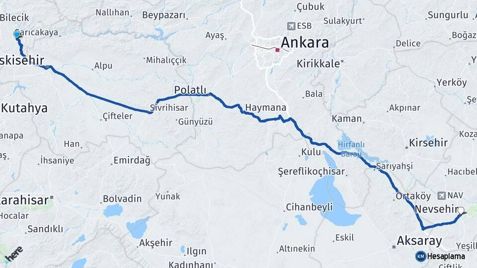 Bilecik Söğüt Nevşehir Arası Kaç Km - Yol Haritası