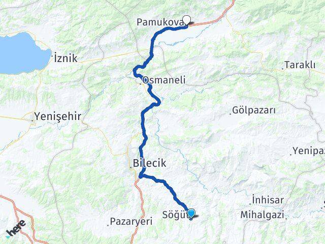 Bilecik Söğüt Pamukova Sakarya Arası Kaç Km - Yol Haritası