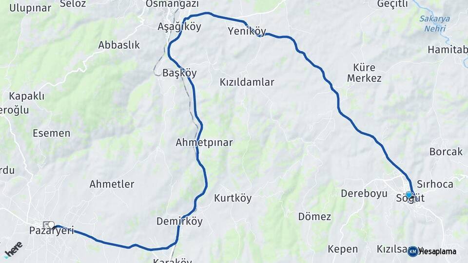 Bilecik Söğüt Pazaryeri Arası Kaç Km - Yol Haritası