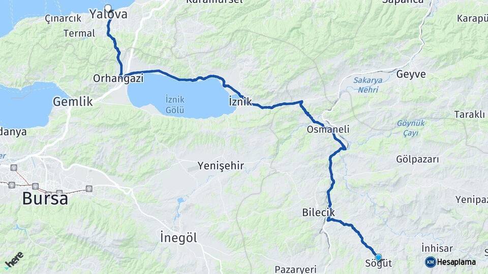 Bilecik Söğüt Yalova Arası Kaç Km - Yol Haritası