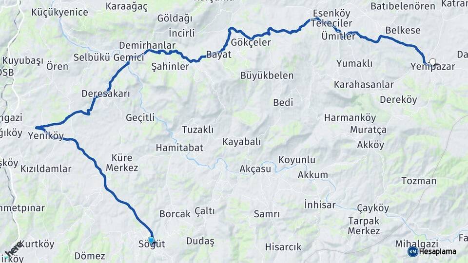 Bilecik Söğüt Yenipazar Arası Kaç Km - Yol Haritası