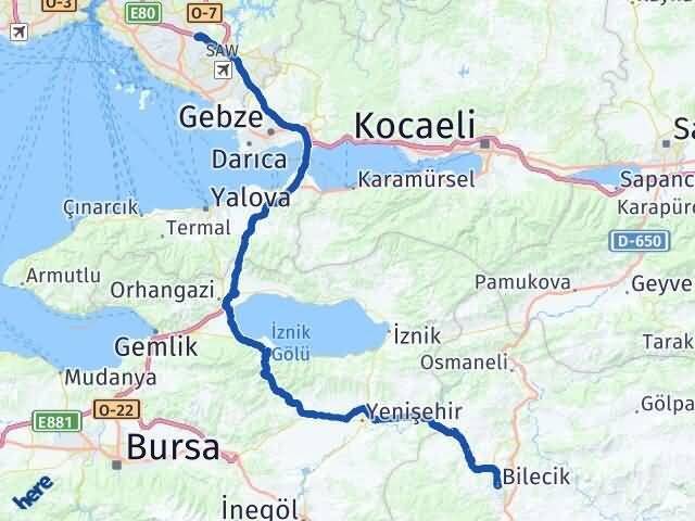 Bilecik Sultanbeyli İstanbul Arası Kaç Km - Yol Haritası