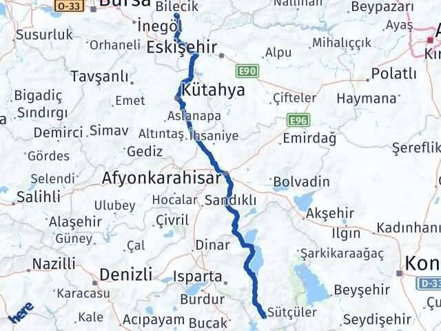 Bilecik Sütçüler Isparta Arası Kaç Km - Yol Haritası