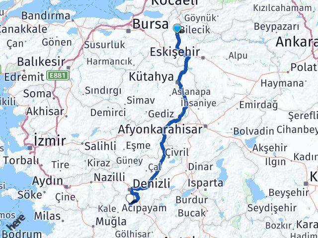 Bilecik Tavas Denizli Arası Kaç Km - Yol Haritası