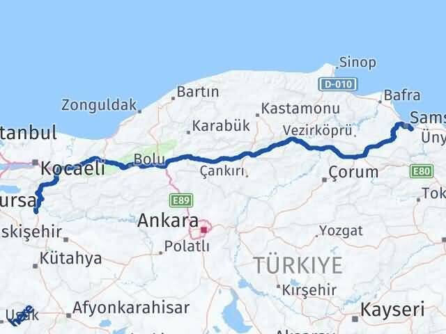 Bilecik Tekkeköy Samsun Arası Kaç Km - Yol Haritası