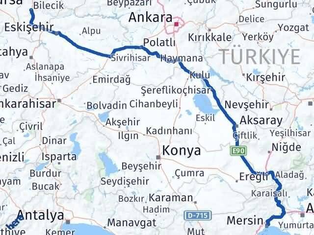 Bilecik Toroslar Mersin Arası Kaç Km - Yol Haritası