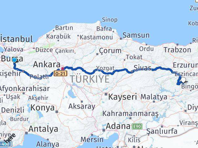 Bilecik Yayladere Bingöl Arası Kaç Km - Yol Haritası