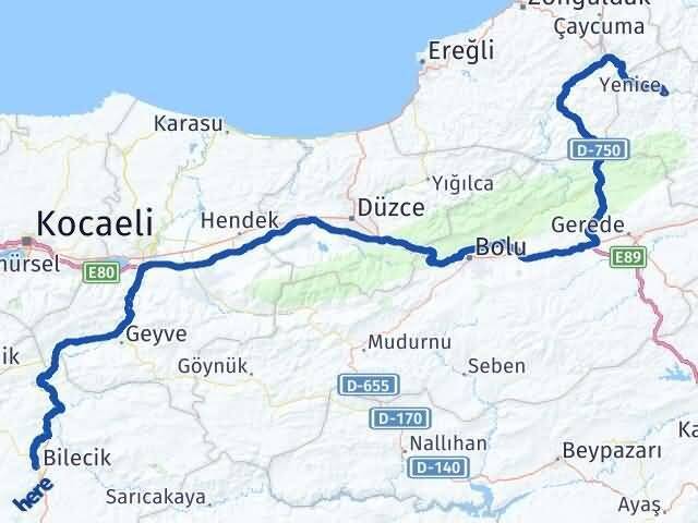 Bilecik Yenice Karabük Arası Kaç Km - Yol Haritası