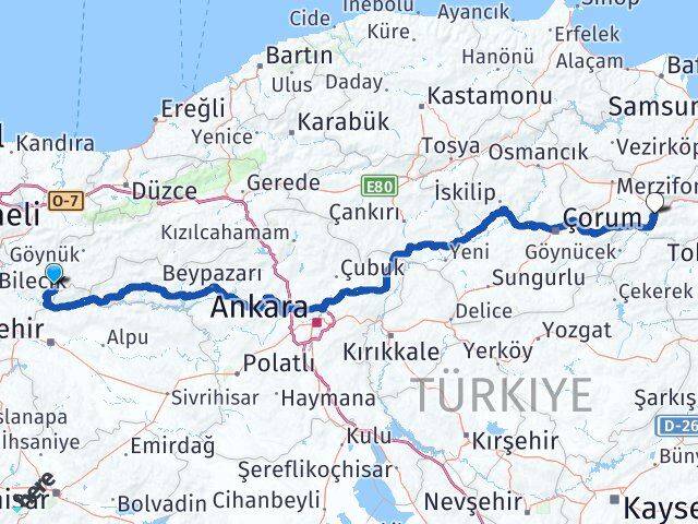 Bilecik Yenipazar Amasya Arası Kaç Km - Yol Haritası