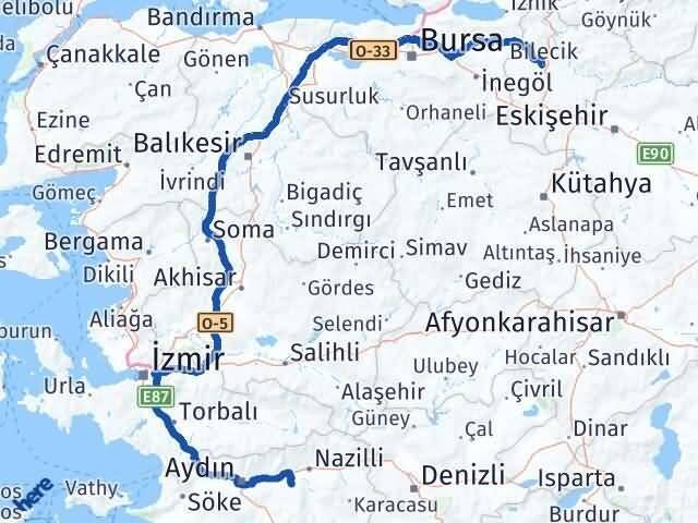 Bilecik Yenipazar Aydın Arası Kaç Km - Yol Haritası