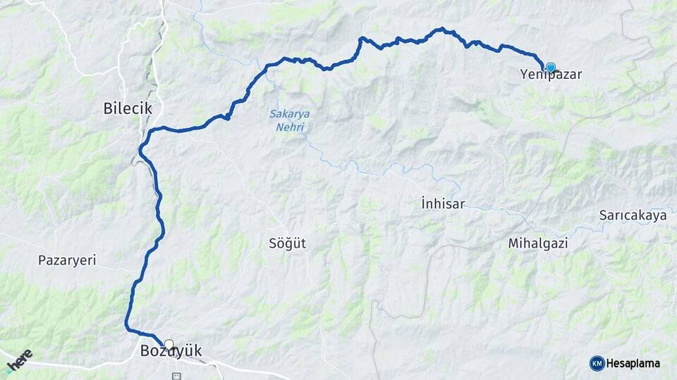 Bilecik Yenipazar Bozüyük Arası Kaç Km - Yol Haritası