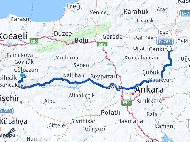 Bilecik Yenipazar Çankırı Arası Kaç Km - Yol Haritası
