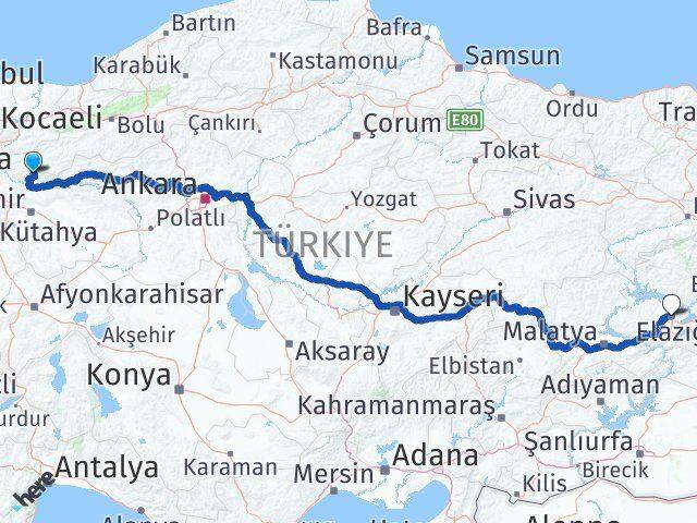 Bilecik Yenipazar Elazığ Arası Kaç Km - Yol Haritası