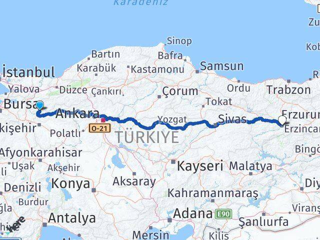 Bilecik Yenipazar Erzincan Arası Kaç Km - Yol Haritası
