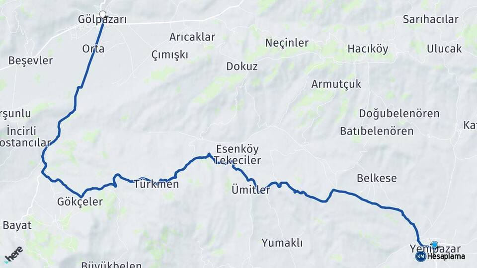 Bilecik Yenipazar Gölpazarı Arası Kaç Km - Yol Haritası