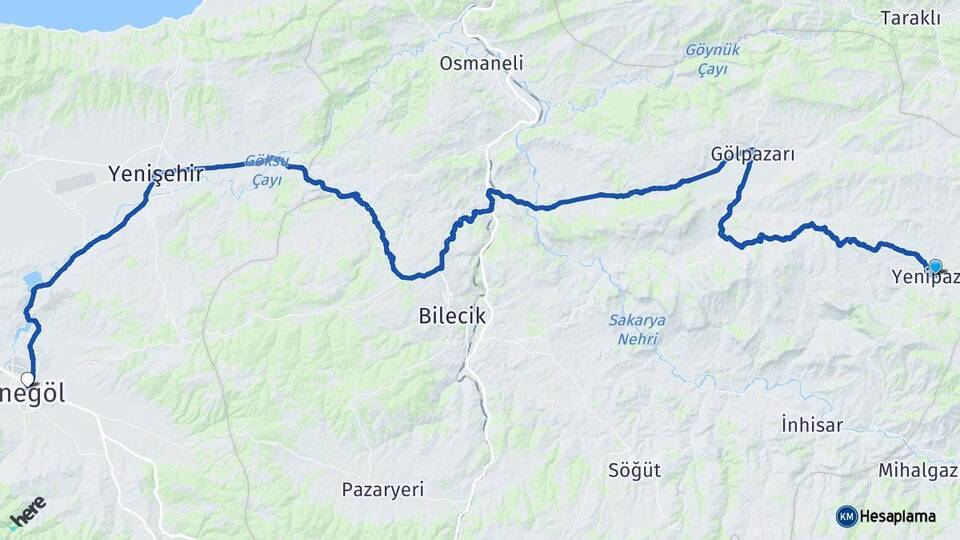 Bilecik Yenipazar İnegöl Bursa Arası Kaç Km - Yol Haritası