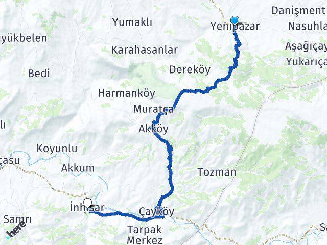 Bilecik Yenipazar İnhisar Arası Kaç Km - Yol Haritası