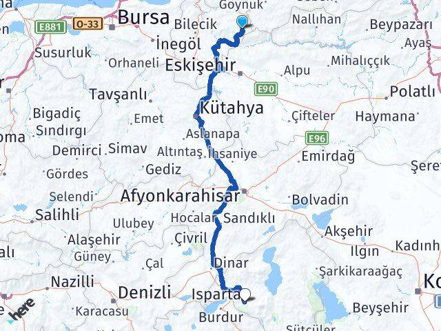 Bilecik Yenipazar Isparta Arası Kaç Km - Yol Haritası