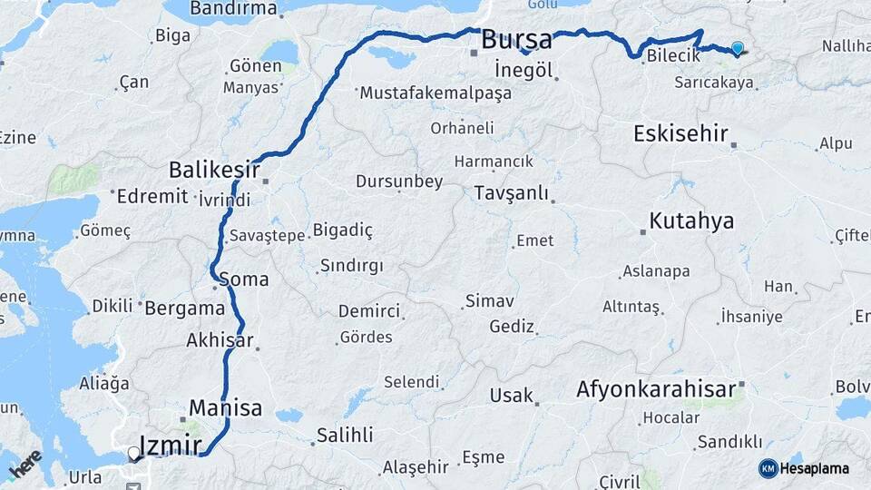Bilecik Yenipazar İzmir Arası Kaç Km - Yol Haritası