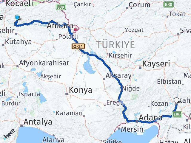 Bilecik Yenipazar Kahramanmaraş Arası Kaç Km - Yol Haritası