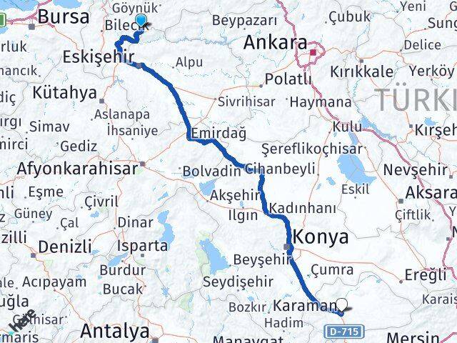 Bilecik Yenipazar Karaman Arası Kaç Km - Yol Haritası