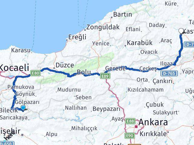 Bilecik Yenipazar Kastamonu Arası Kaç Km - Yol Haritası