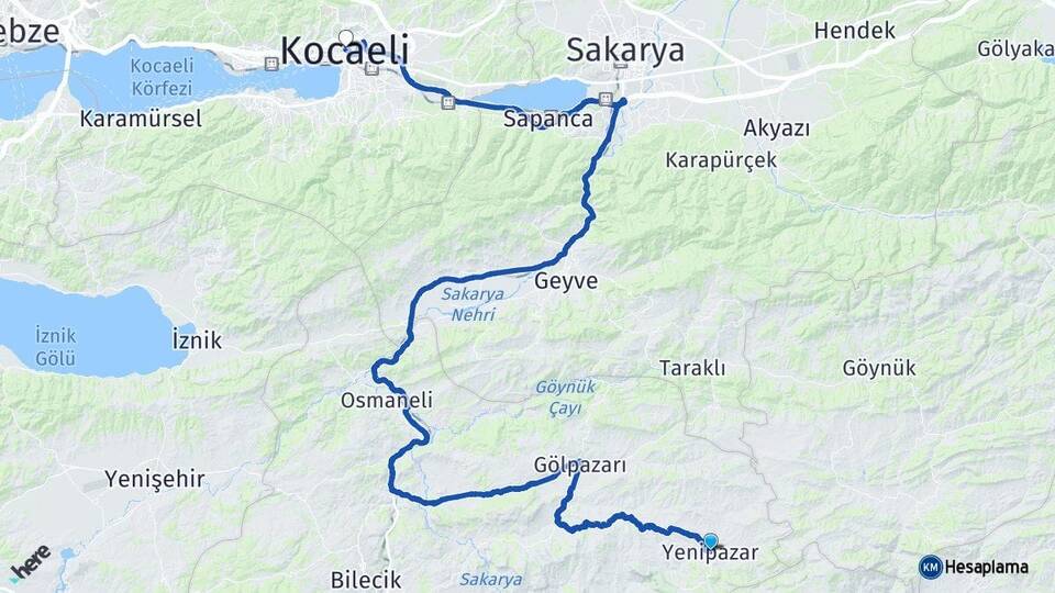 Bilecik Yenipazar Kocaeli Arası Kaç Km - Yol Haritası
