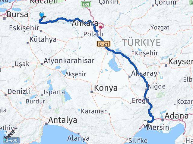 Bilecik Yenipazar Mersin Arası Kaç Km - Yol Haritası