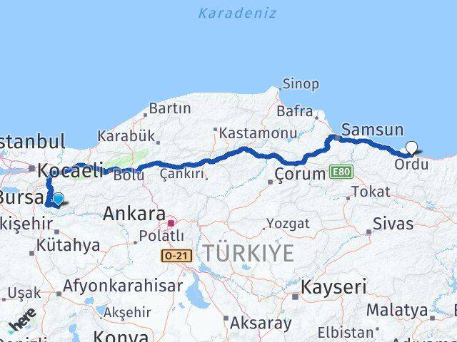 Bilecik Yenipazar Ordu Arası Kaç Km - Yol Haritası