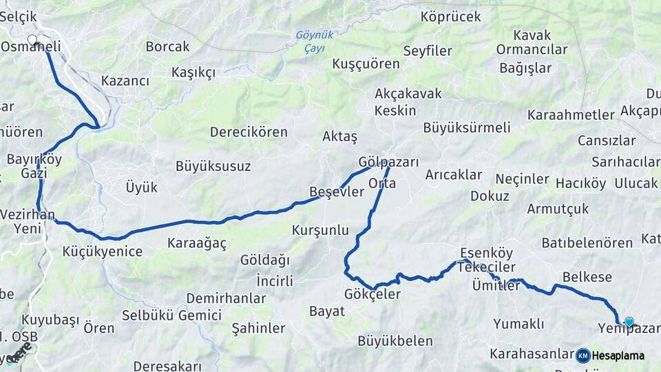 Bilecik Yenipazar Osmaneli Arası Kaç Km - Yol Haritası