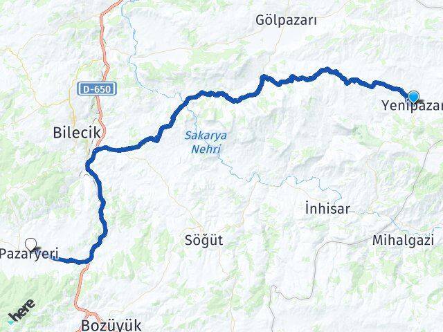 Bilecik Yenipazar Pazaryeri Arası Kaç Km - Yol Haritası