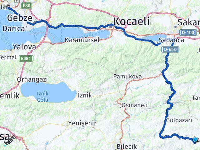 Bilecik Yenipazar Pendik İstanbul Arası Kaç Km - Yol Haritası