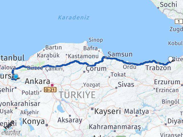 Bilecik Yenipazar Rize Arası Kaç Km - Yol Haritası
