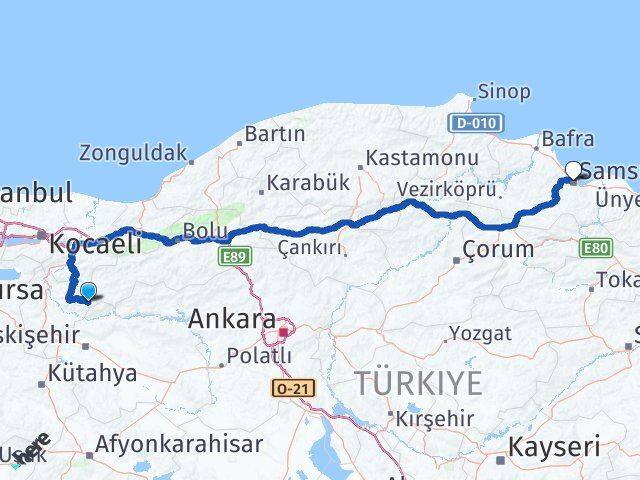 Bilecik Yenipazar Samsun Arası Kaç Km - Yol Haritası