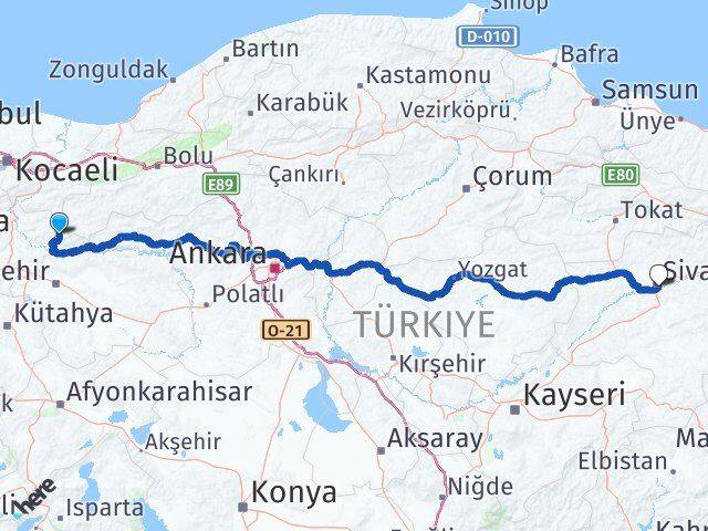 Bilecik Yenipazar Sivas Arası Kaç Km - Yol Haritası