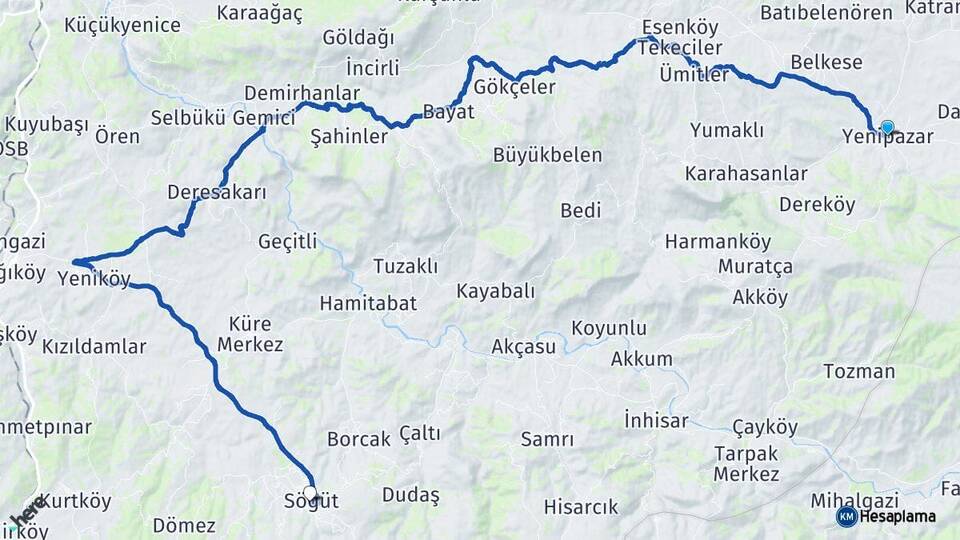 Bilecik Yenipazar Söğüt Arası Kaç Km - Yol Haritası