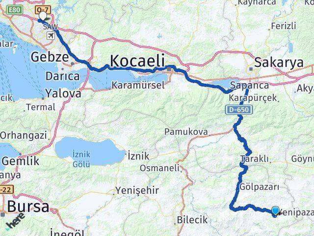 Bilecik Yenipazar Sultanbeyli İstanbul Arası Kaç Km - Yol Haritası