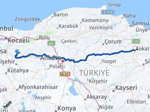 Bilecik Yenipazar Tokat Arası Kaç Km - Yol Haritası