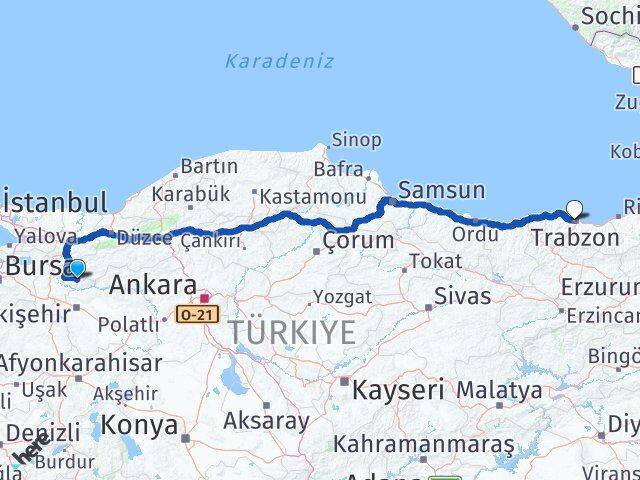 Bilecik Yenipazar Trabzon Arası Kaç Km - Yol Haritası