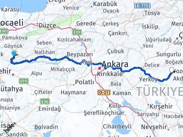Bilecik Yenipazar Yozgat Arası Kaç Km - Yol Haritası